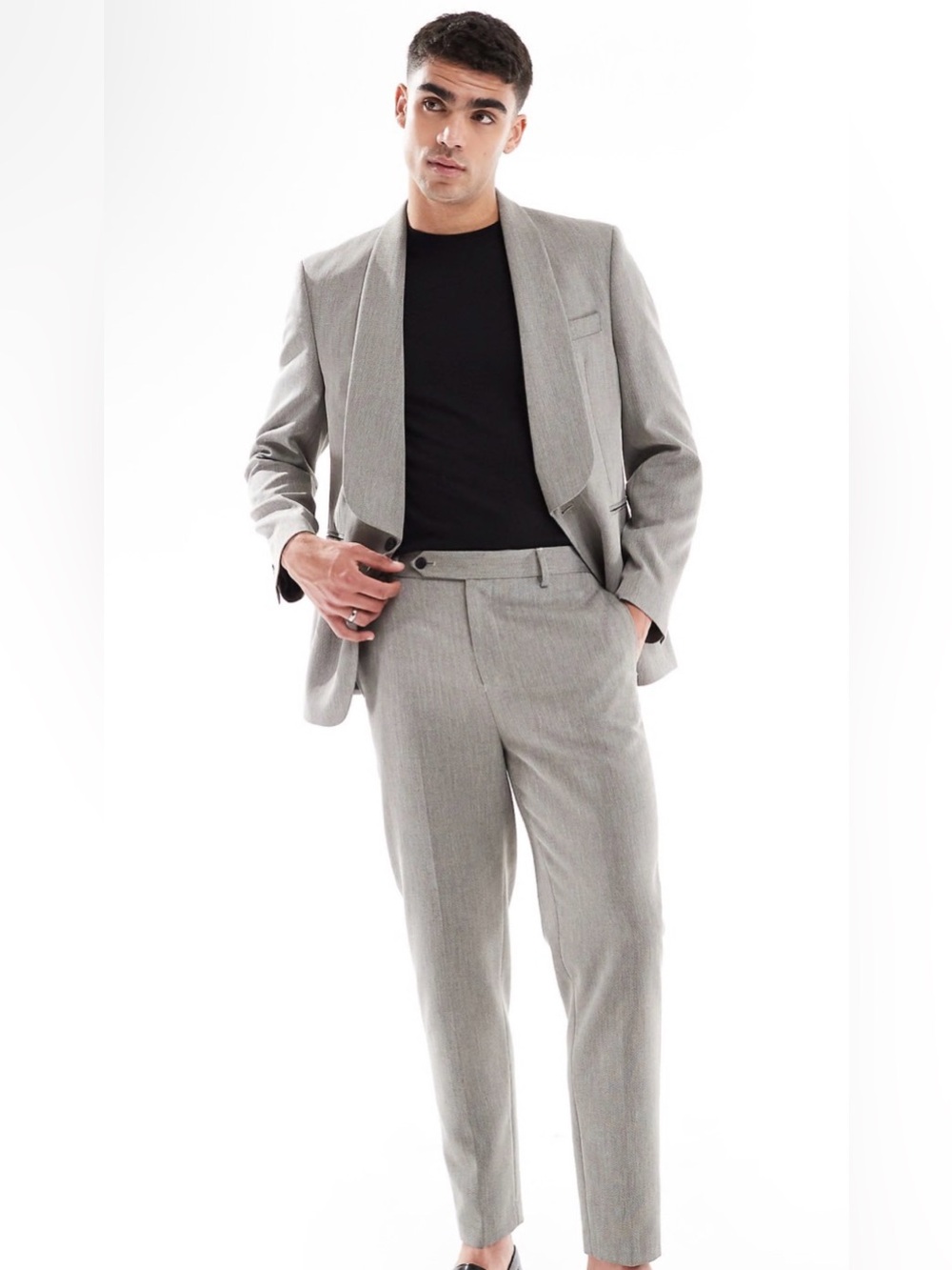 ASOS DESIGN slim shawl suit jacket and tapered suit pants with linen in gray